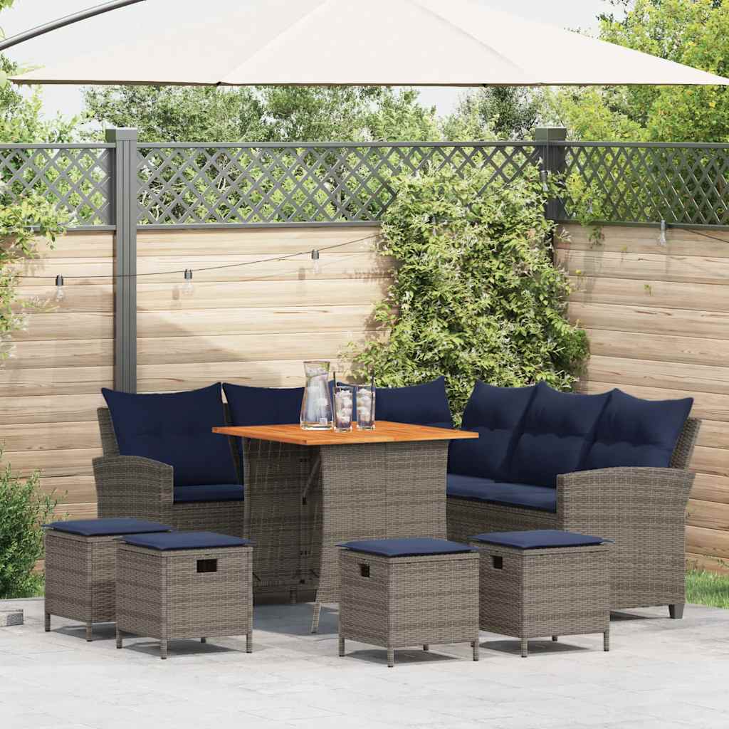 Set Divani da Giardino 6 pz con Cuscini a Forma di L Polyrattan