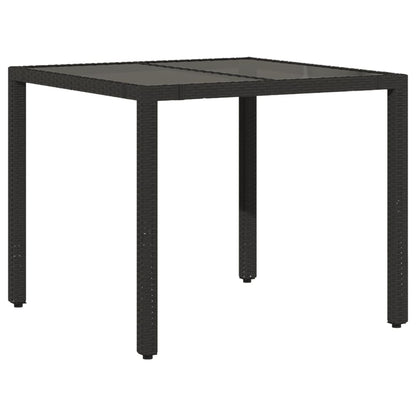 Garden Table Black Glass Top 90x90x75 cm Polyrattan