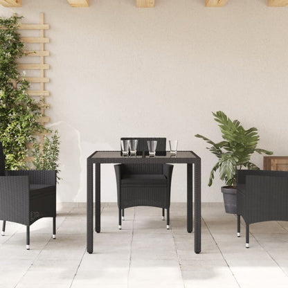 Tavolo da Giardino Piano in Vetro Nero 90x90x75 cm Polyrattan