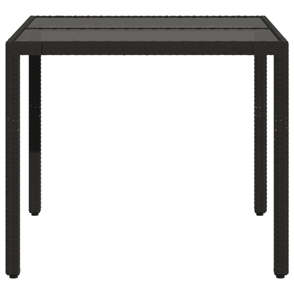 Tavolo da Giardino Piano in Vetro Nero 90x90x75 cm Polyrattan