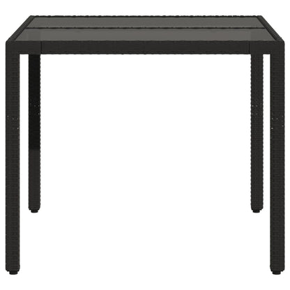 Garden Table Black Glass Top 90x90x75 cm Polyrattan