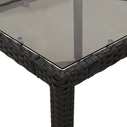 Garden Table Black Glass Top 90x90x75 cm Polyrattan