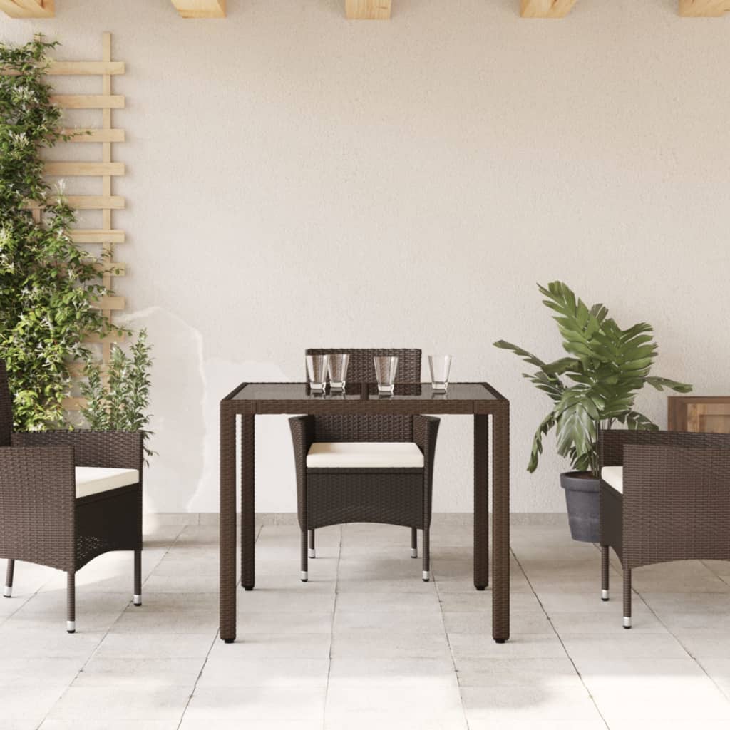 Tavolo da Giardino Piano in Vetro Marrone 90x90x75cm Polyrattan