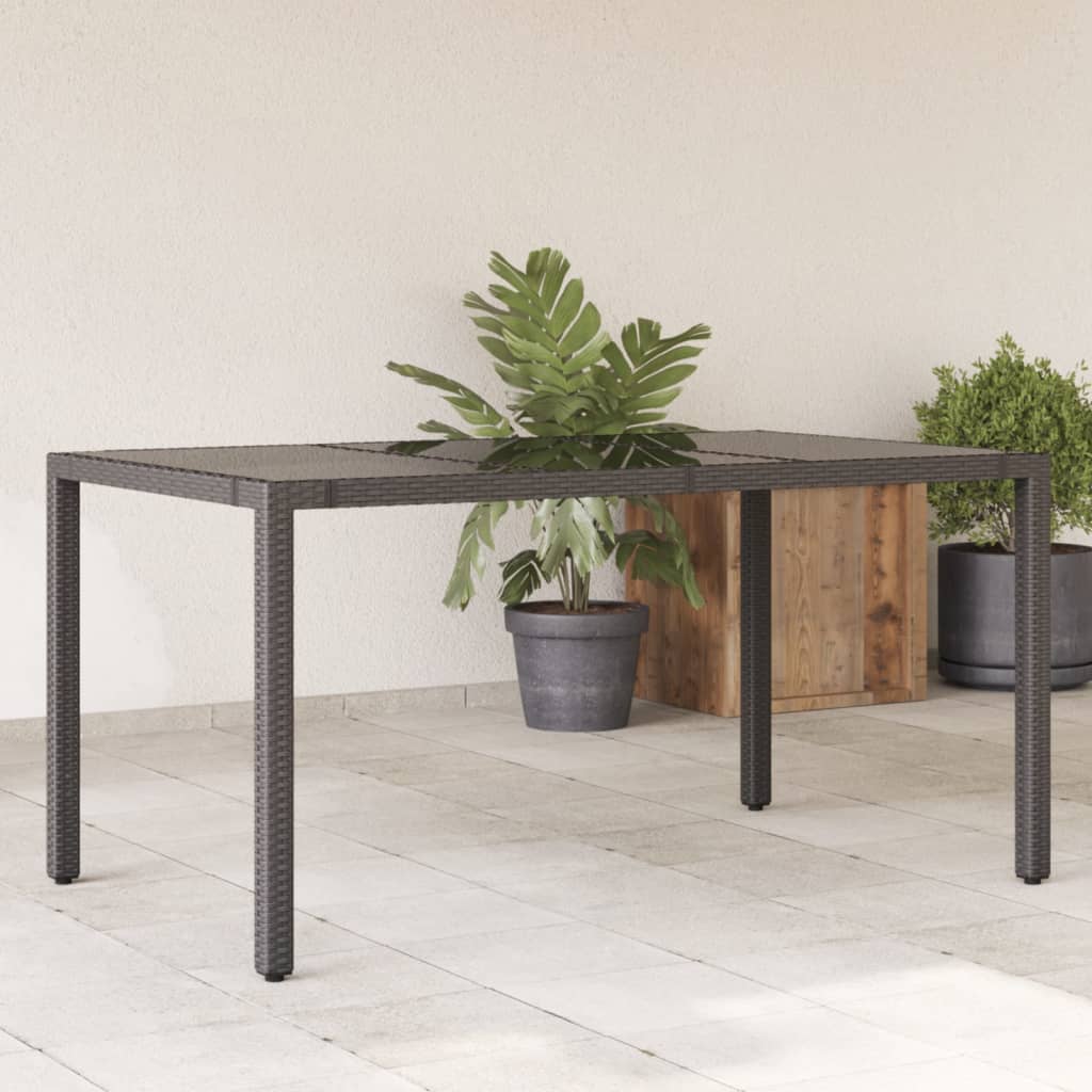 Garden Table Black Glass Top 150x90x75 cm Polyrattan