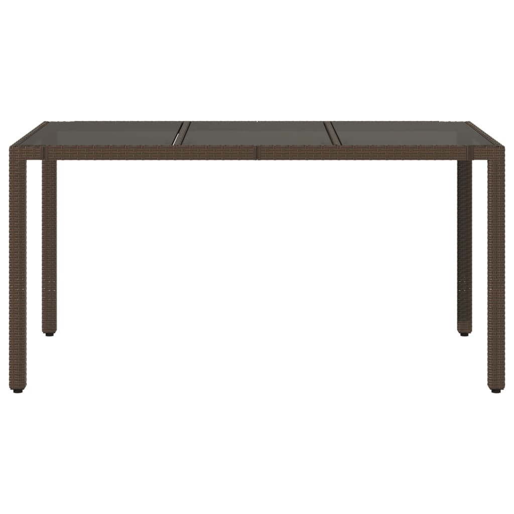 Garden Table Brown Glass Top 150x90x75 cm Polyrattan