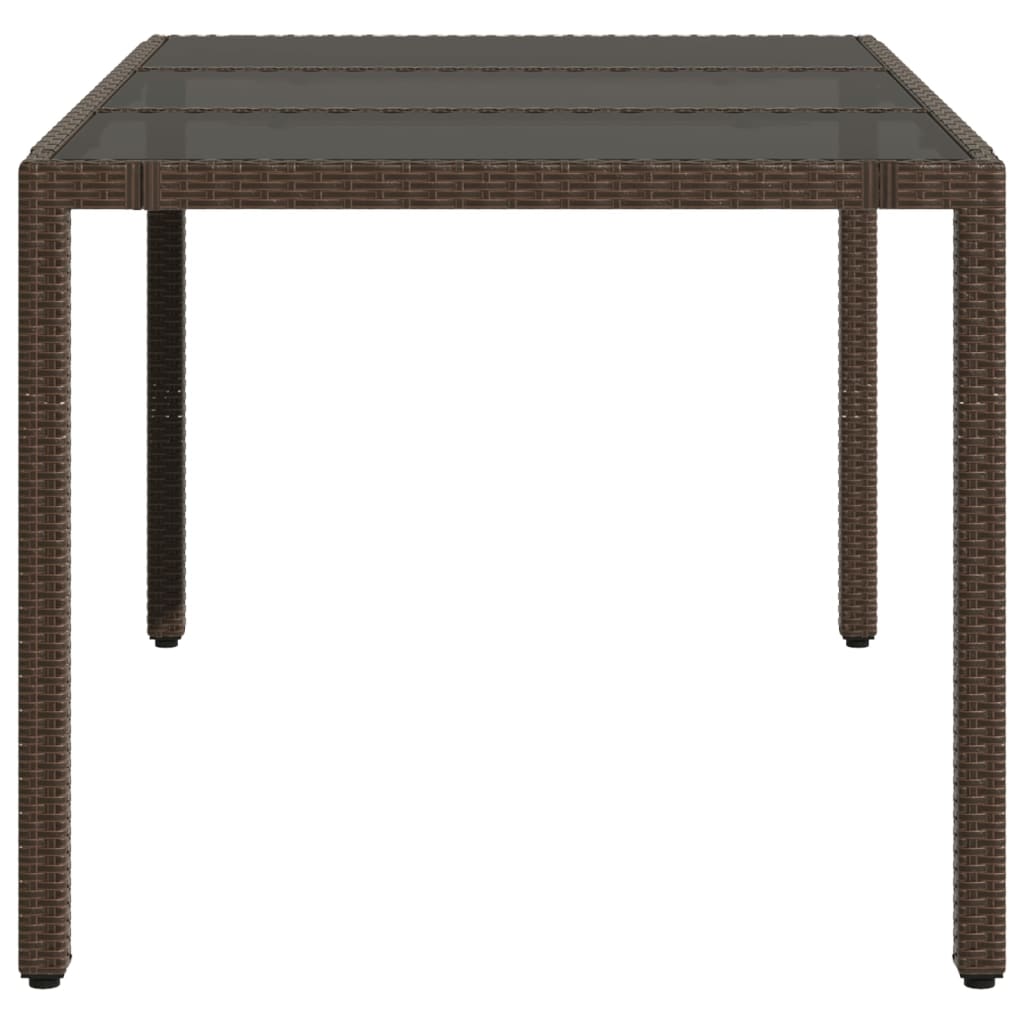 Garden Table Brown Glass Top 150x90x75 cm Polyrattan