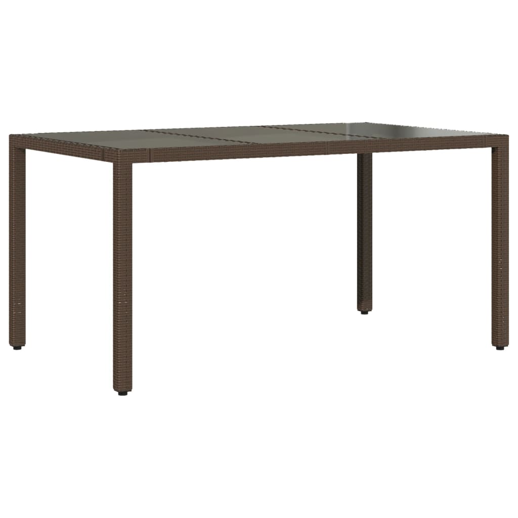 Garden Table Brown Glass Top 150x90x75 cm Polyrattan