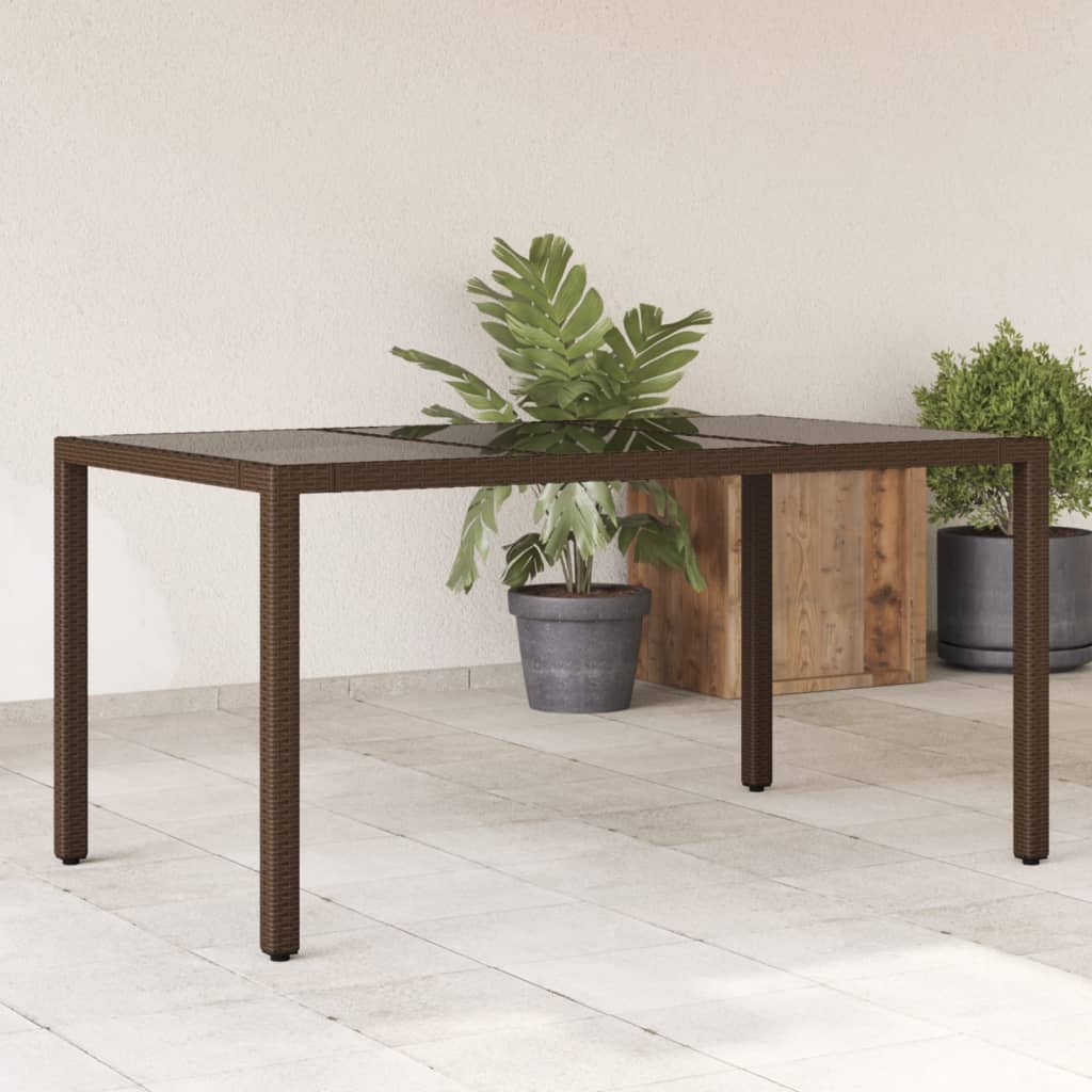 Garden Table Brown Glass Top 150x90x75 cm Polyrattan