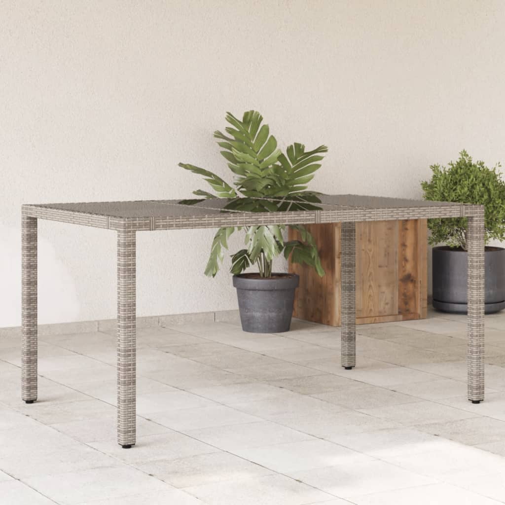 Garden Table Gray Glass Top 150x90x75cm Polyrattan