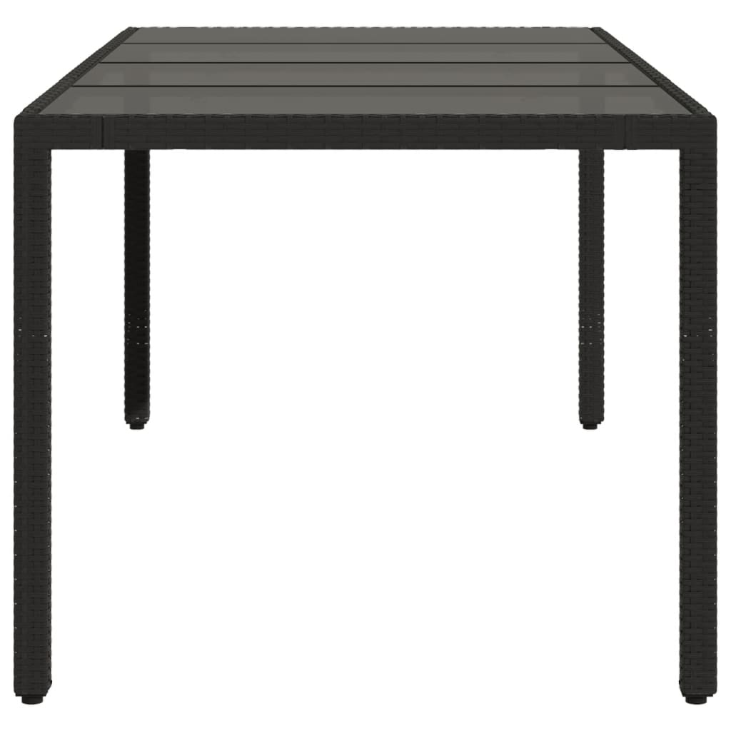 Tavolo da Giardino Piano in Vetro Nero 190x90x75 cm Polyrattan