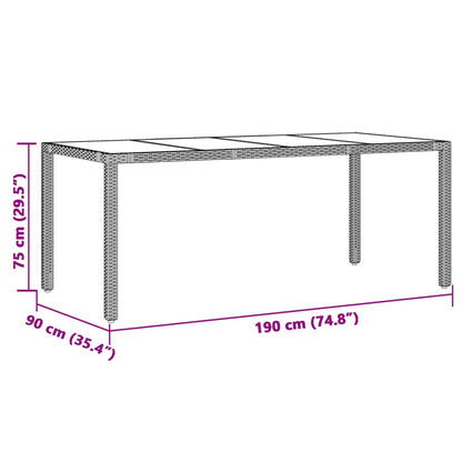 Tavolo da Giardino Piano in Vetro Nero 190x90x75 cm Polyrattan