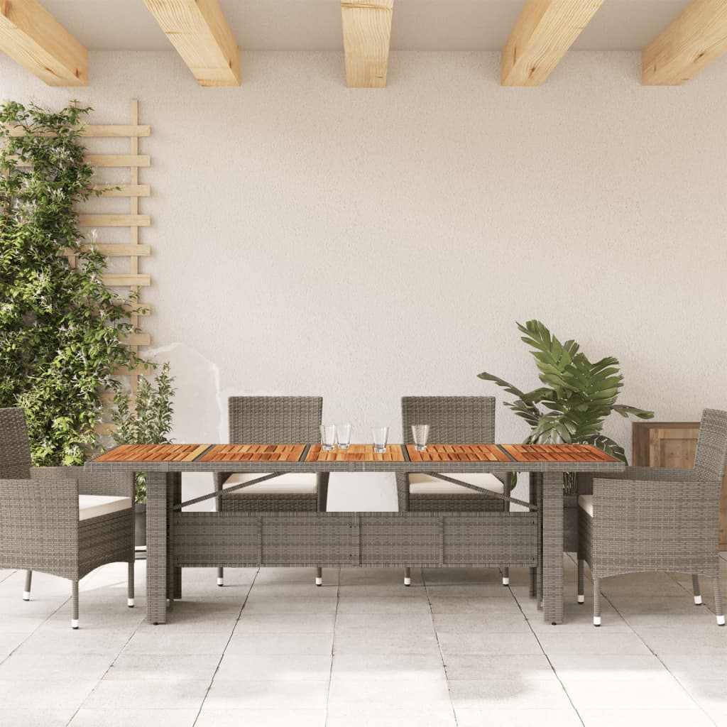 Tavolo Giardino Piano Legno Acacia Grigio 240x90x75 Polyrattan