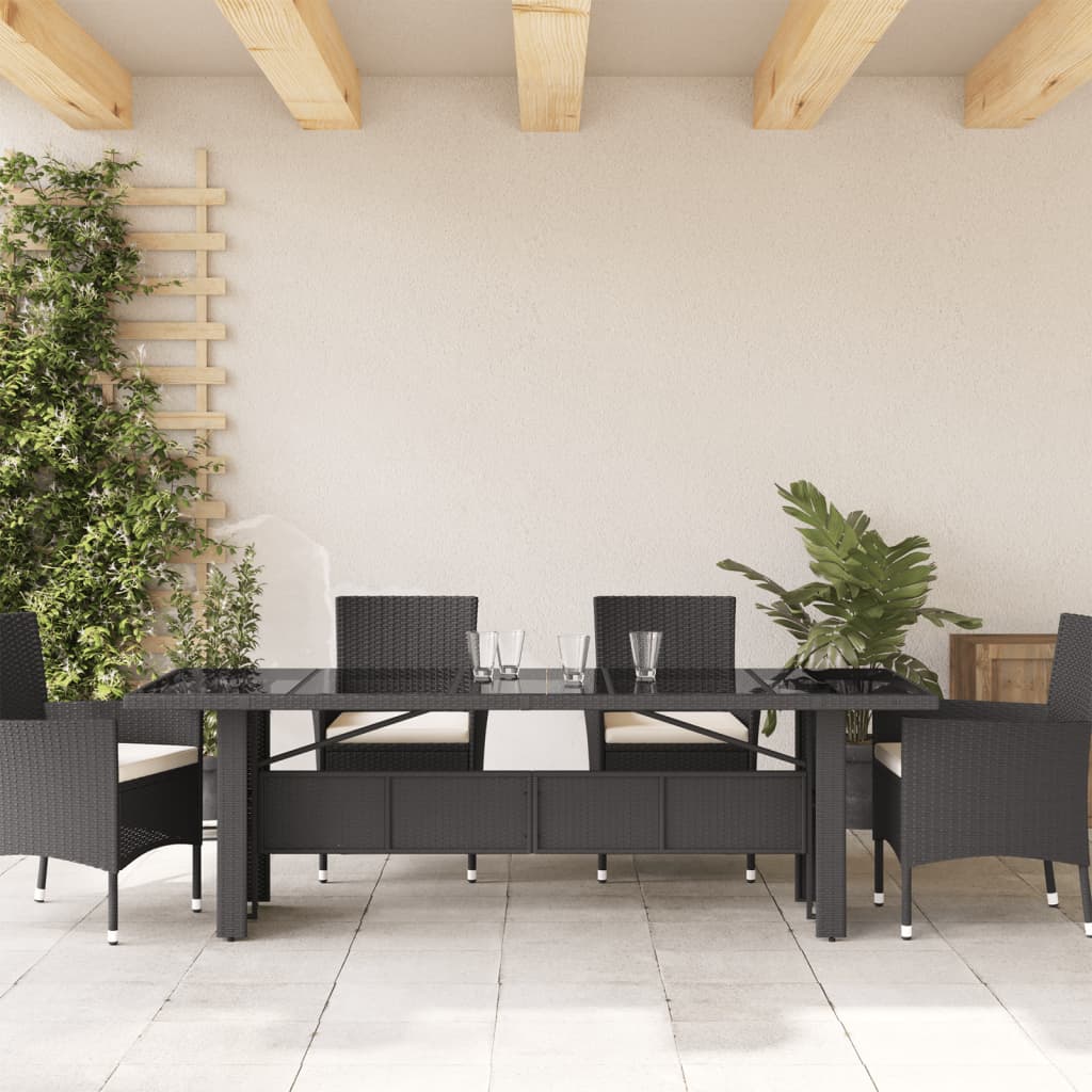 Garden Table Black Glass Top 240x90x75 cm Polyrattan