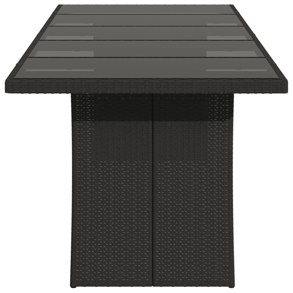 Garden Table Black Glass Top 240x90x75 cm Polyrattan