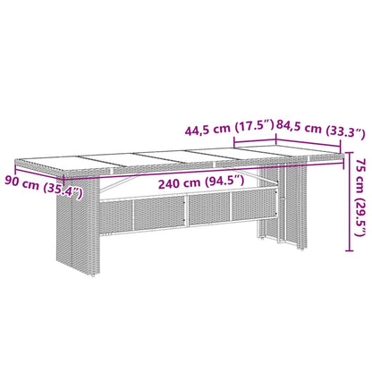 Tavolo da Giardino Piano in Vetro Nero 240x90x75 cm Polyrattan