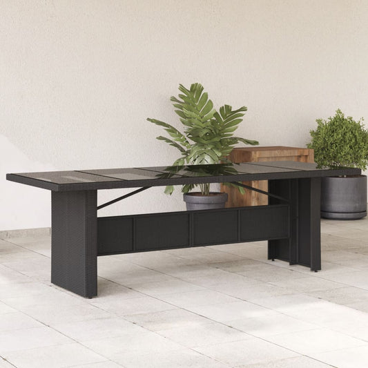 Tavolo da Giardino Piano in Vetro Nero 240x90x75 cm Polyrattan