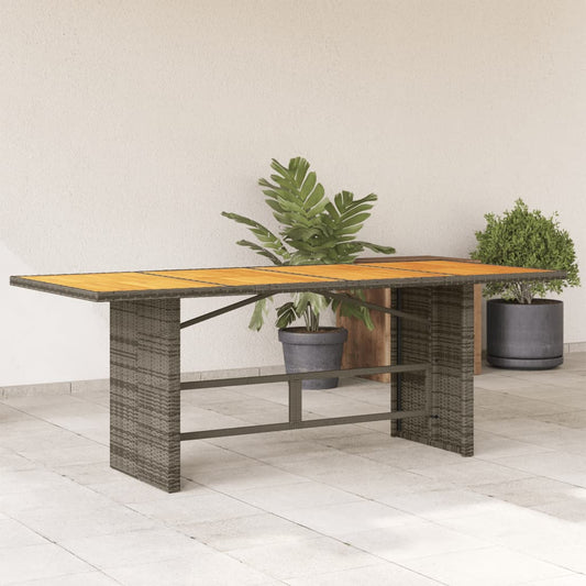 Garden Table Gray Acacia Wood Top 190x80x75 Polyrattan