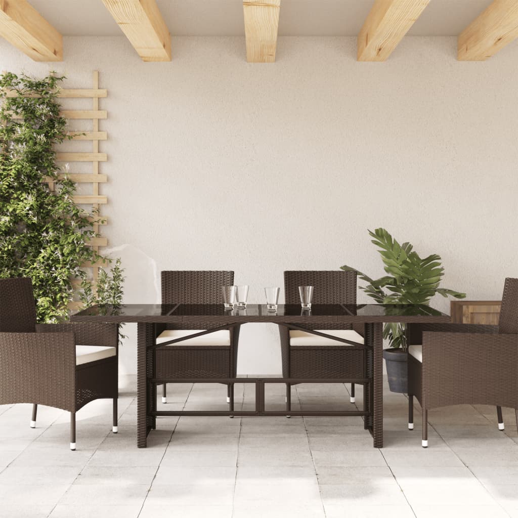 Tavolo Giardino Piano in Vetro Marrone 190x80x75cm Polyrattan | homemem39