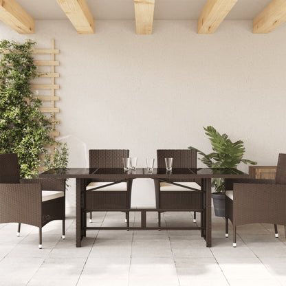 Tavolo Giardino Piano in Vetro Marrone 190x80x75cm Polyrattan | homemem39