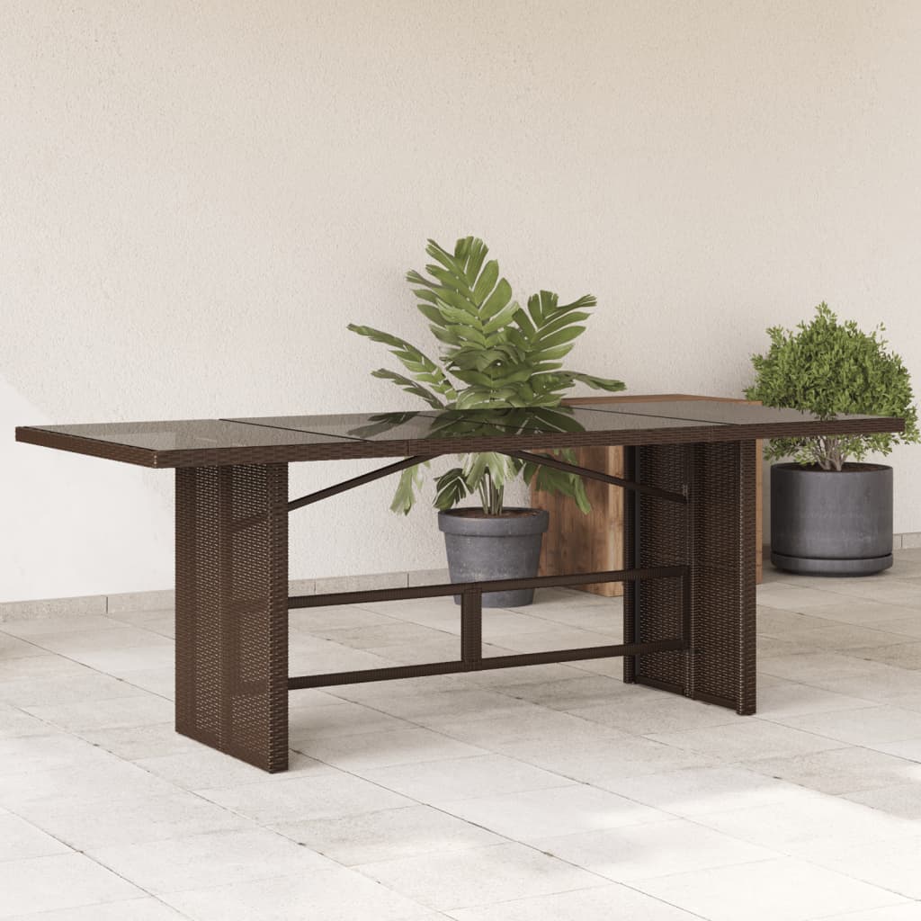 Tavolo Giardino Piano in Vetro Marrone 190x80x75cm Polyrattan | homemem39