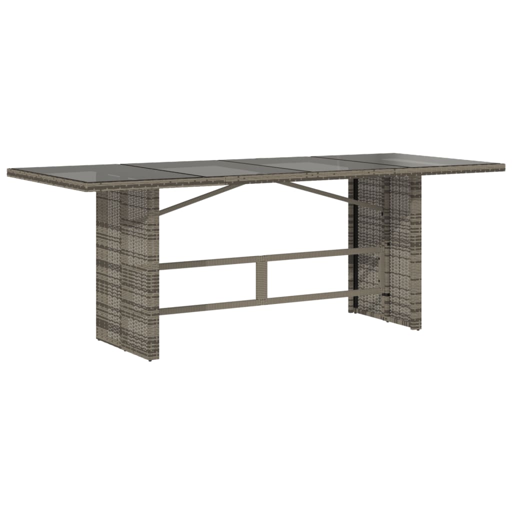 Garden Table Gray Glass Top 190x80x75cm Polyrattan