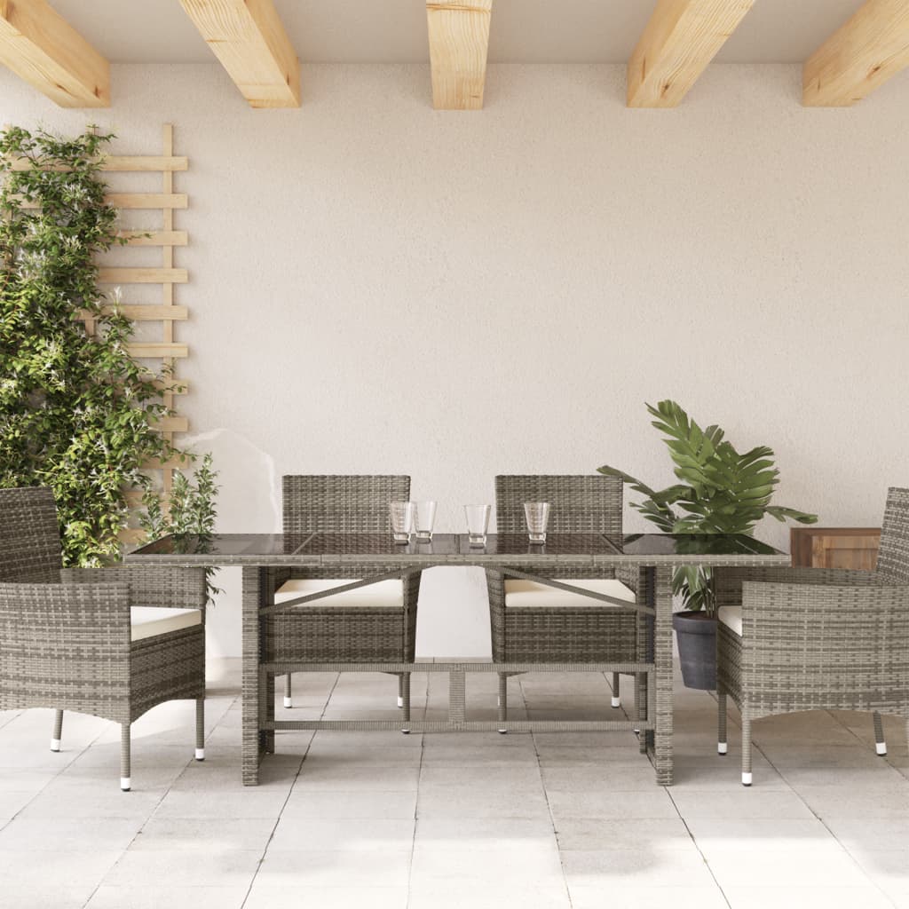 Tavolo da Giardino Piano in Vetro Grigio 190x80x75cm Polyrattan