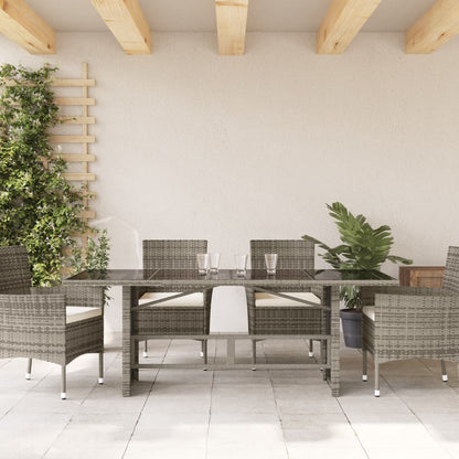 Tavolo da Giardino Piano in Vetro Grigio 190x80x75cm Polyrattan