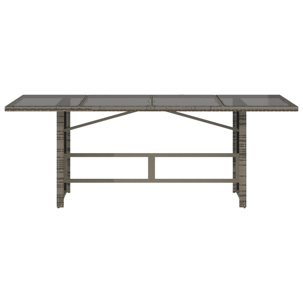 Garden Table Gray Glass Top 190x80x75cm Polyrattan