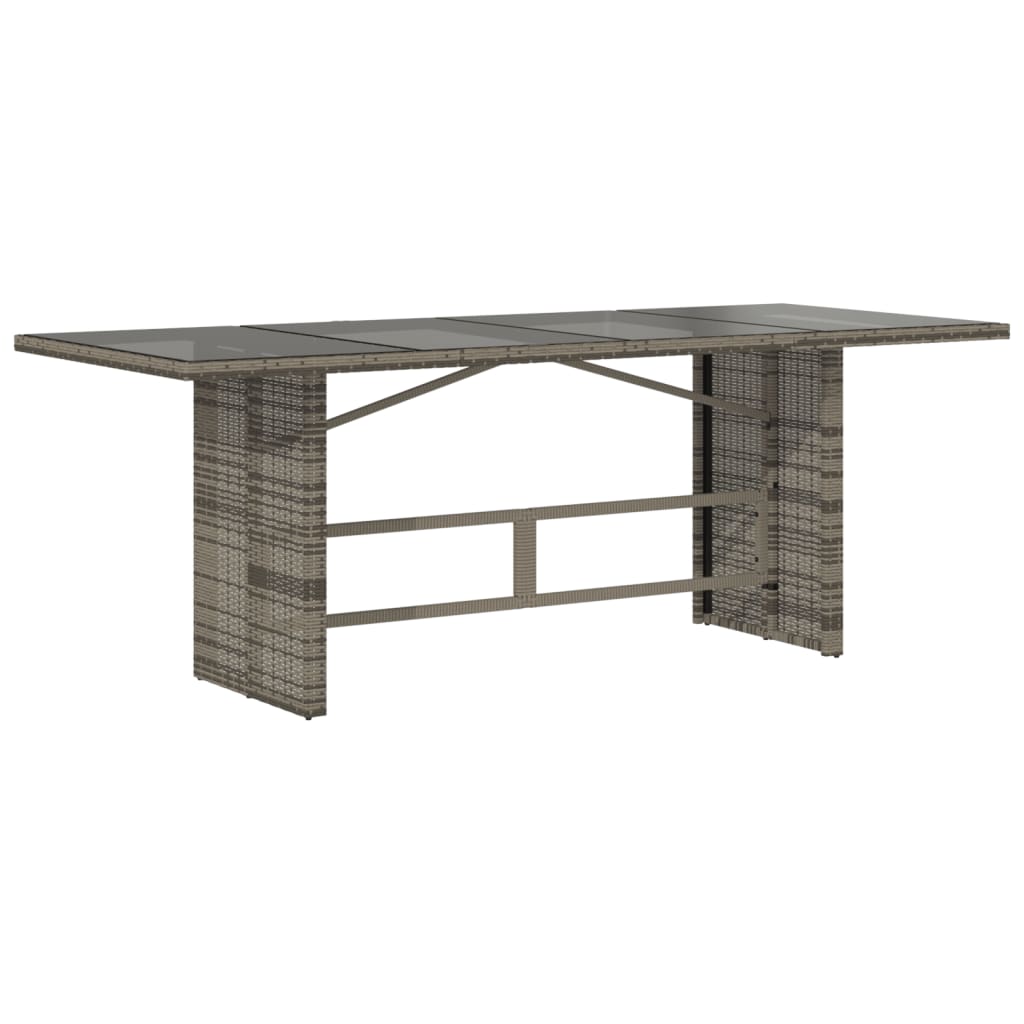 Garden Table Gray Glass Top 190x80x75cm Polyrattan