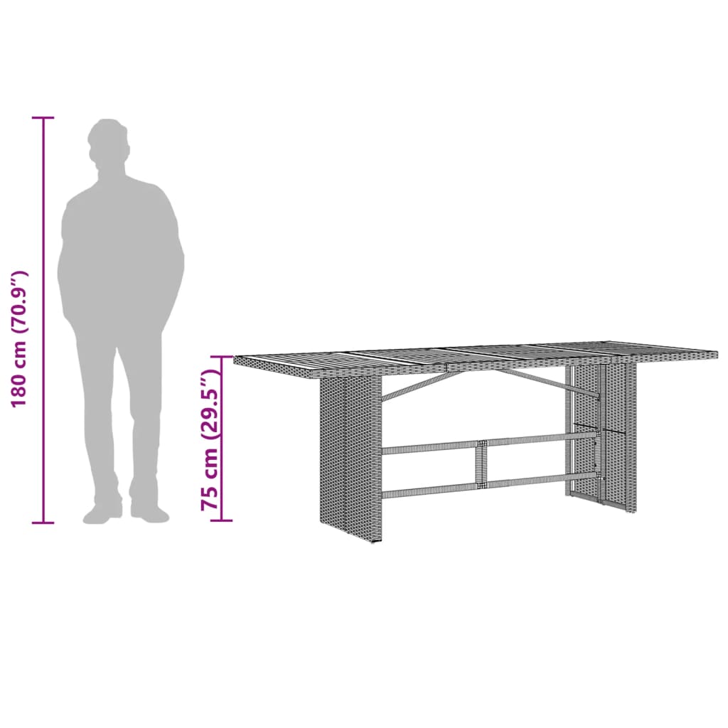 Tavolo da Giardino Piano in Vetro Grigio 190x80x75cm Polyrattan