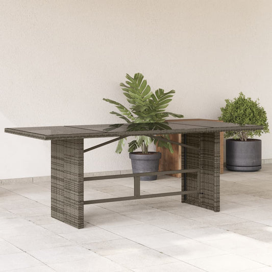 Garden Table Gray Glass Top 190x80x75cm Polyrattan