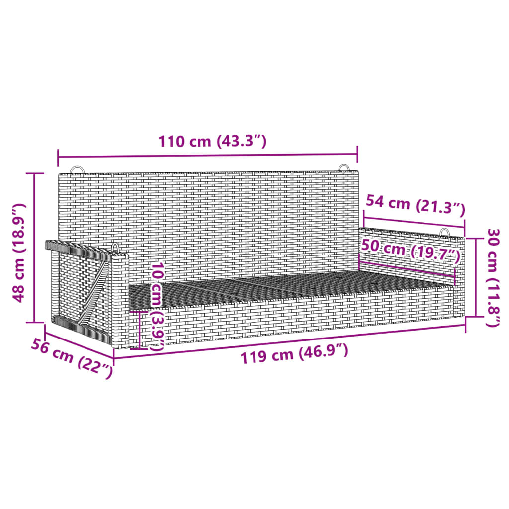 Panchina Dondolo Grigia 119x56x48 cm in Polyrattan | homemem39