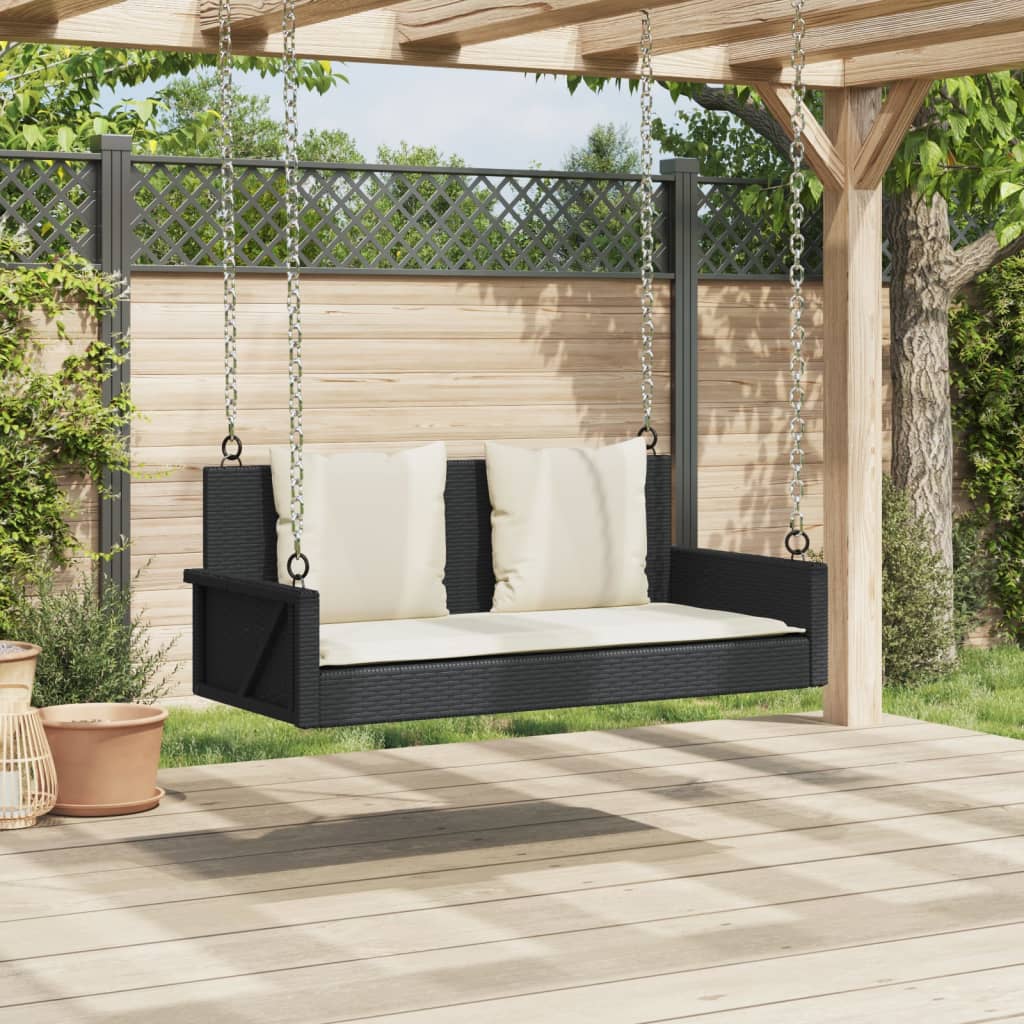 Panca a Dondolo con Cuscini Nera 119x56x48 cm in Polyrattan | homemem39