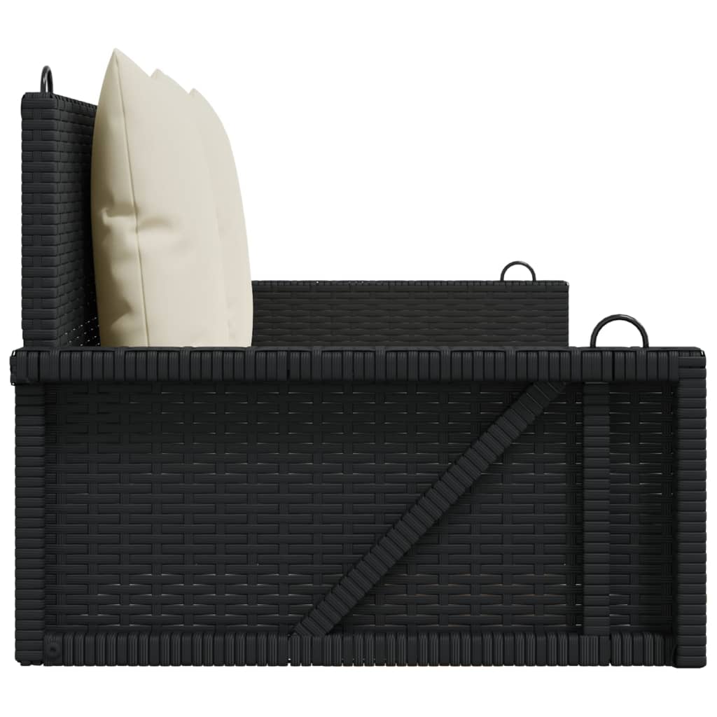 Panca a Dondolo con Cuscini Nera 119x56x48 cm in Polyrattan | homemem39