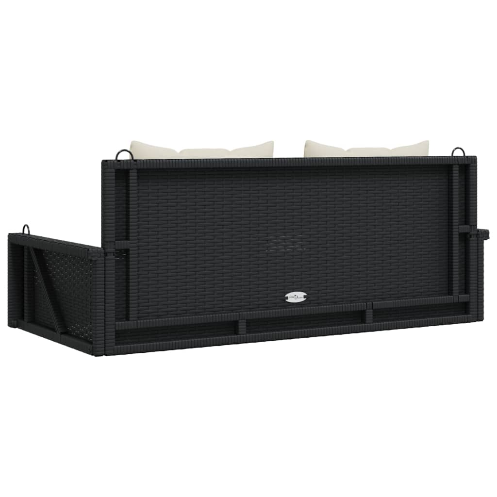 Panca a Dondolo con Cuscini Nera 119x56x48 cm in Polyrattan | homemem39