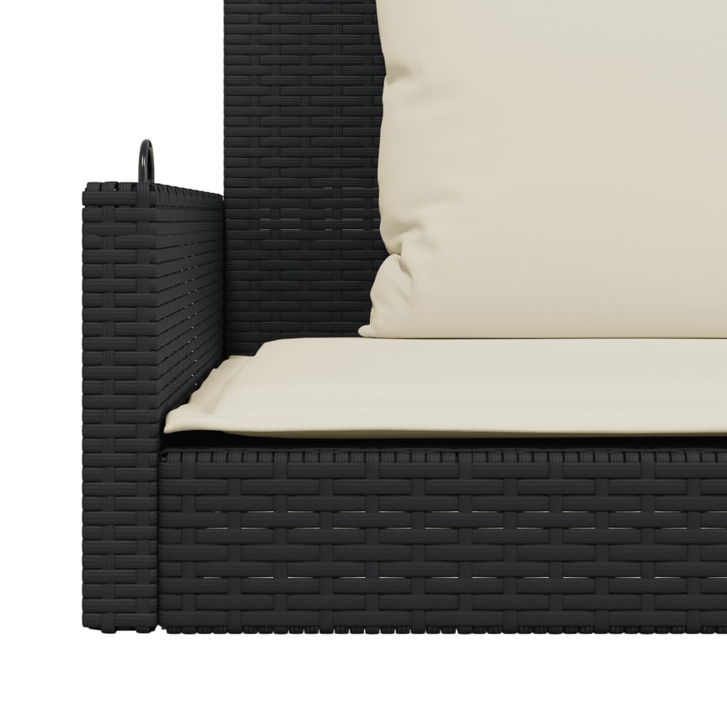 Panca a Dondolo con Cuscini Nera 119x56x48 cm in Polyrattan | homemem39