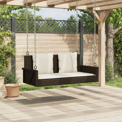 Panchina a Dondolo con Cuscini Marrone 119x56x48 cm Polyrattan | homemem39