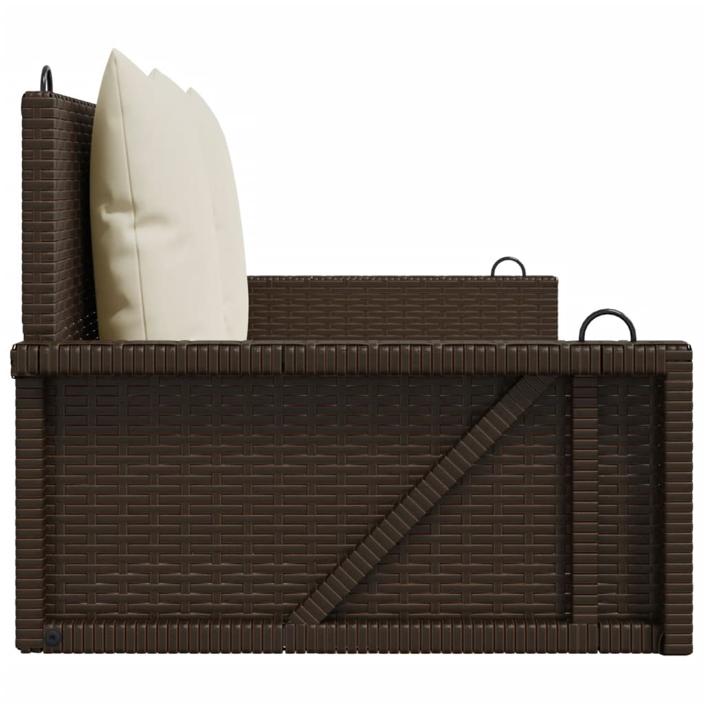 Panchina a Dondolo con Cuscini Marrone 119x56x48 cm Polyrattan | homemem39
