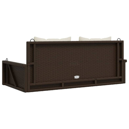 Panchina a Dondolo con Cuscini Marrone 119x56x48 cm Polyrattan | homemem39
