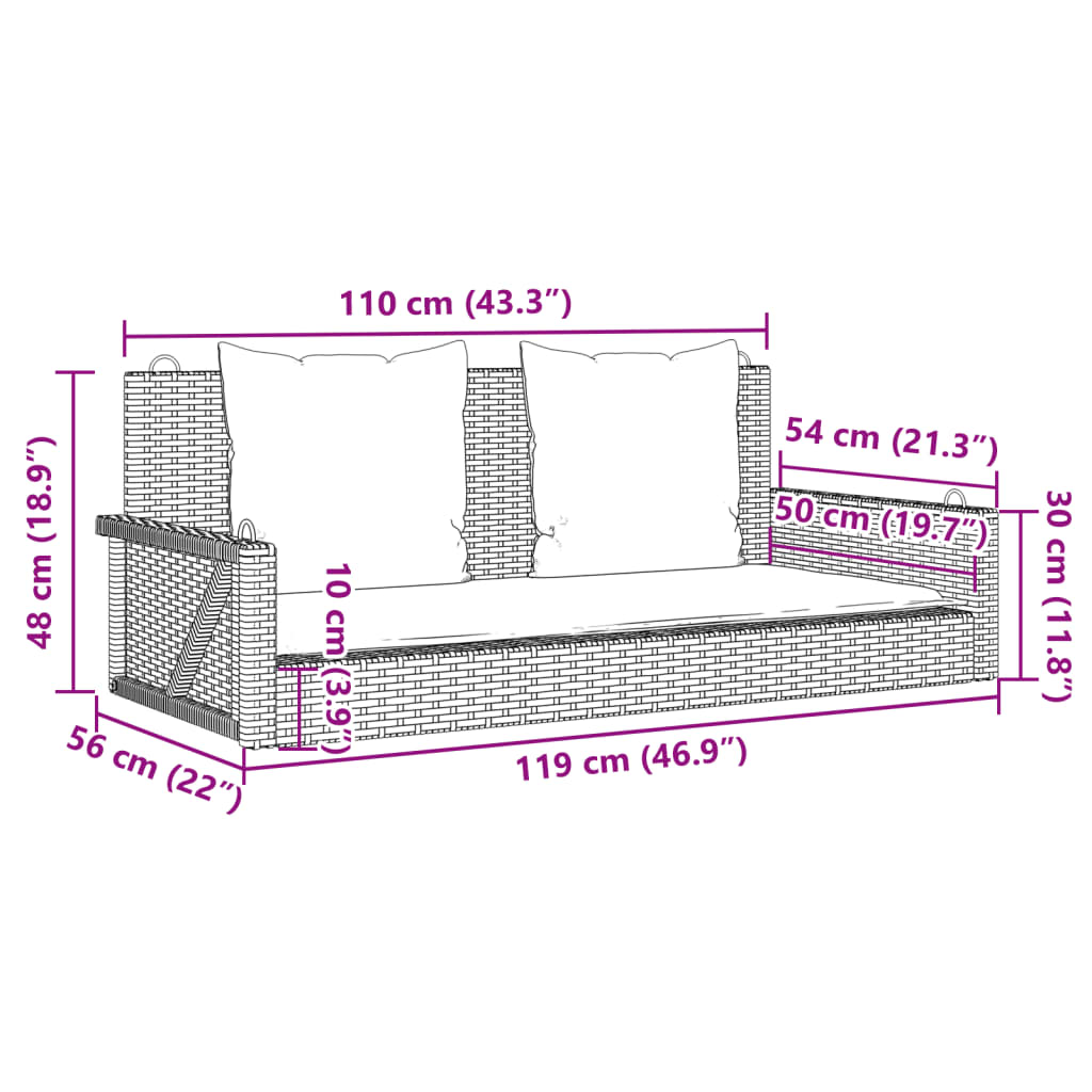 Panchina a Dondolo con Cuscini Marrone 119x56x48 cm Polyrattan | homemem39
