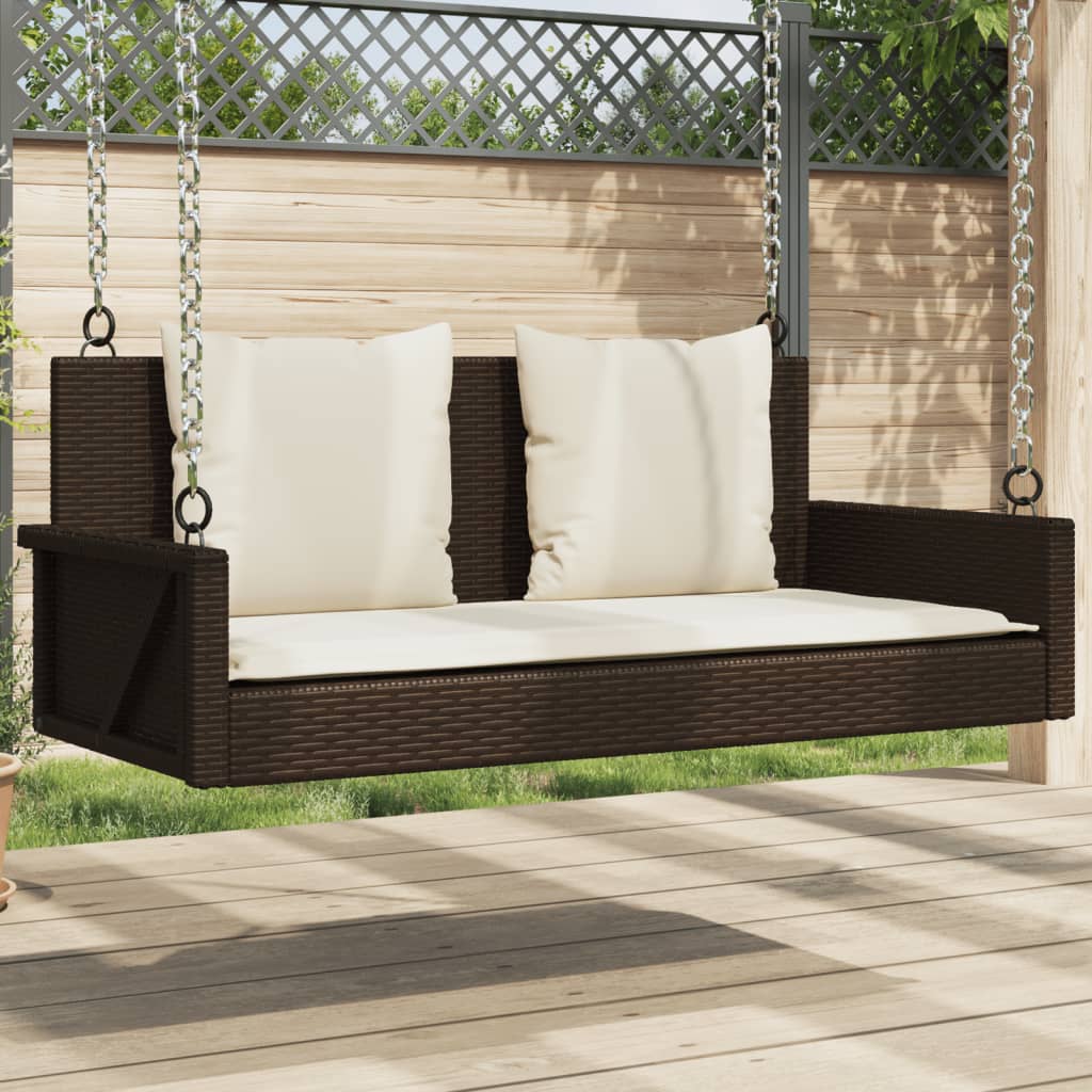 Panchina a Dondolo con Cuscini Marrone 119x56x48 cm Polyrattan | homemem39