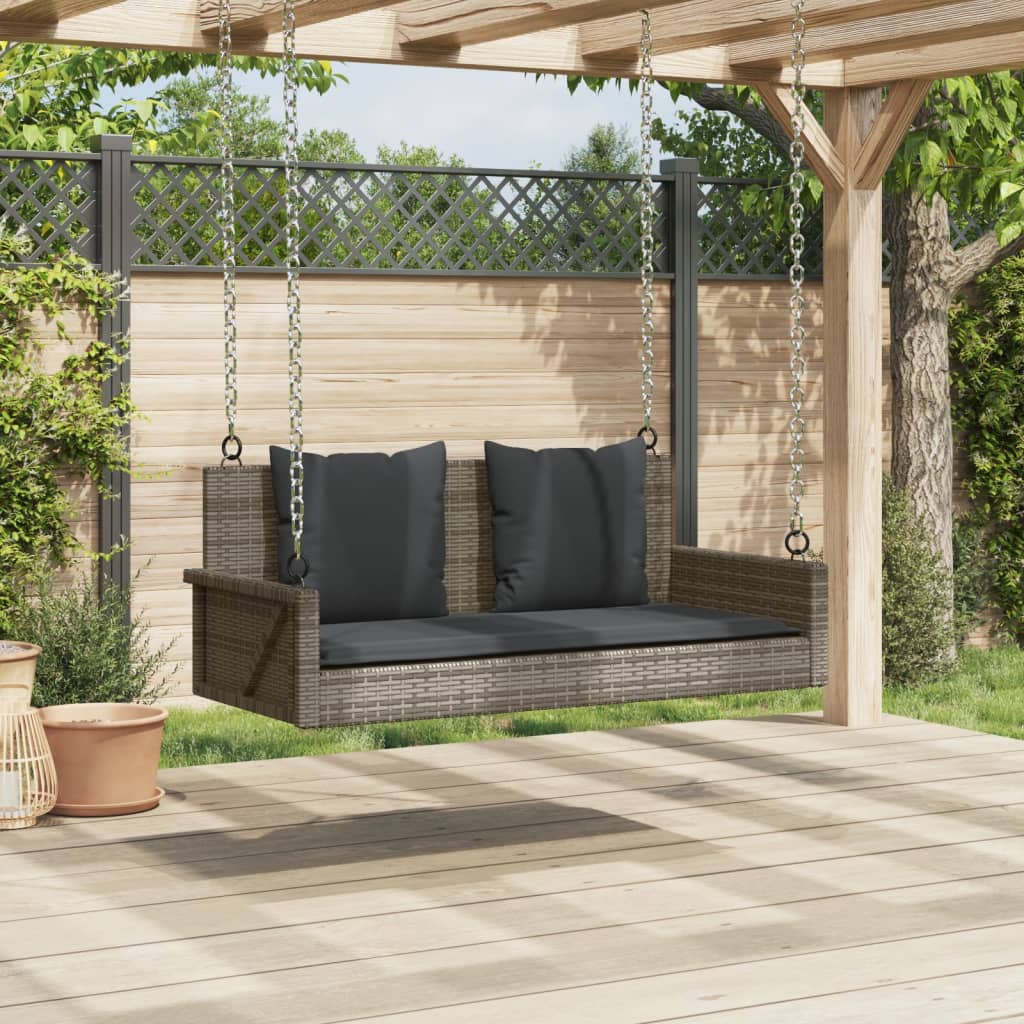 Panchina Dondolo con Cuscini Grigia 119x56x48 cm in Polyrattan | homemem39