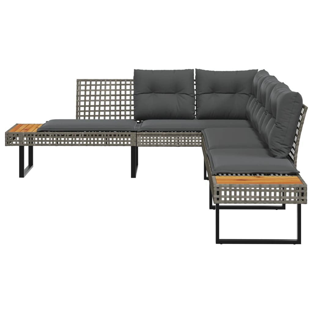 Divano da Giardino con Cuscini a L Grigio Polyrattan e Acacia | homemem39
