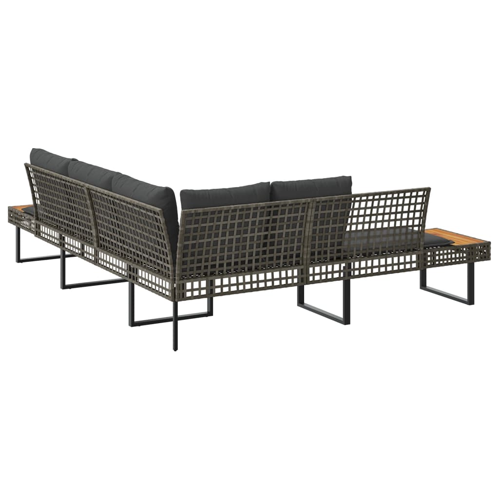 Divano da Giardino con Cuscini a L Grigio Polyrattan e Acacia | homemem39