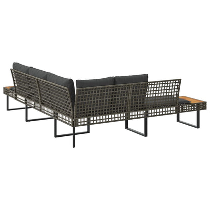 Divano da Giardino con Cuscini a L Grigio Polyrattan e Acacia | homemem39