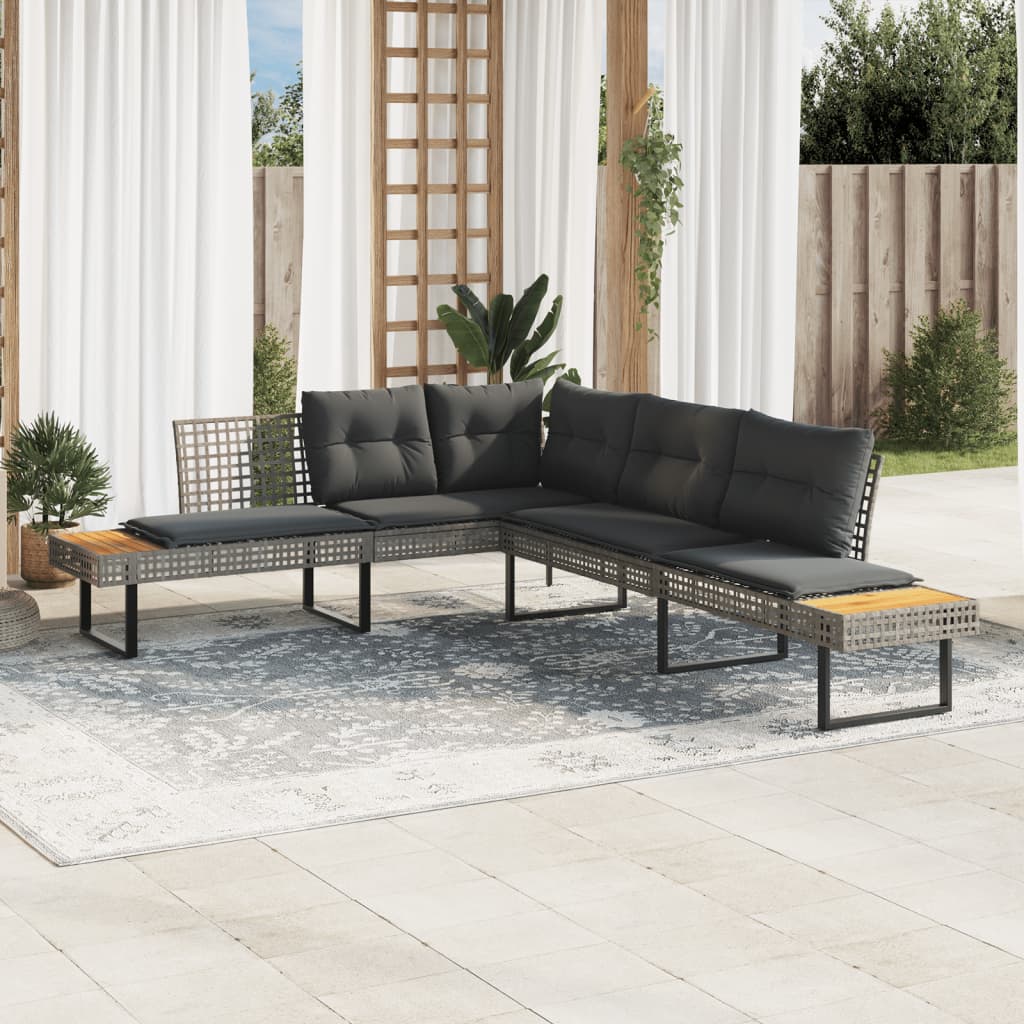 Divano da Giardino con Cuscini a L Grigio Polyrattan e Acacia | homemem39