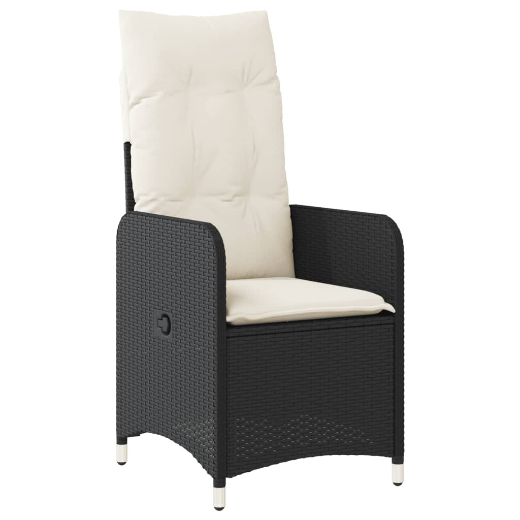 Reclining Garden Chair with Cushions Black in Polyrattan