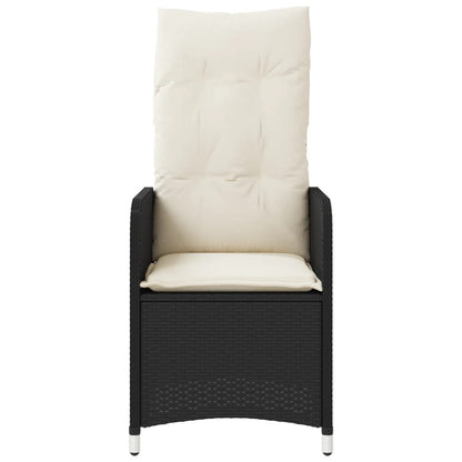 Reclining Garden Chair with Cushions Black in Polyrattan