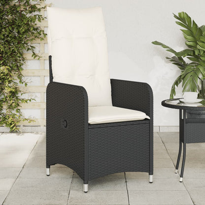 Reclining Garden Chair with Cushions Black in Polyrattan