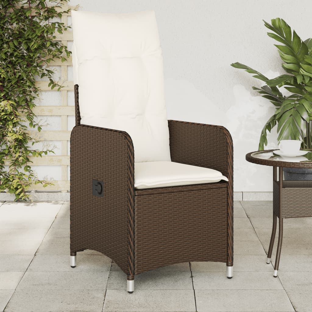 Sedia Reclinabile da Giardino con Cuscini Marrone in Polyrattan